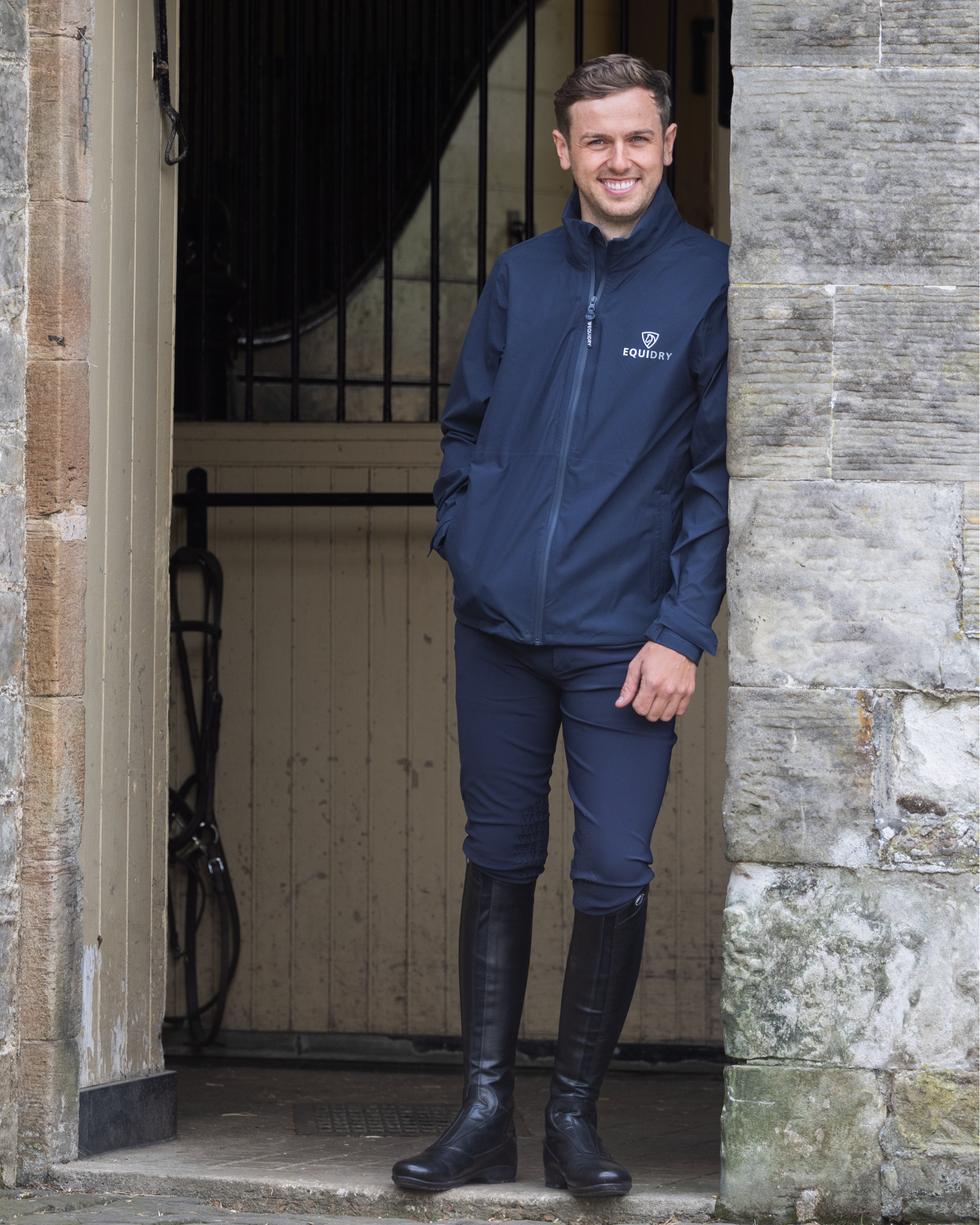 EQUIDRY Nimbus Men's Navy Pack Away Jacket - Waterproof, Breathable Raincoat for Riders