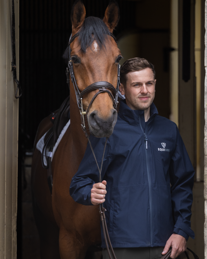 Equidry Nimbus Pack Away Jacket Men's Navy with Horse | Equestrian Clothing | Equiflair