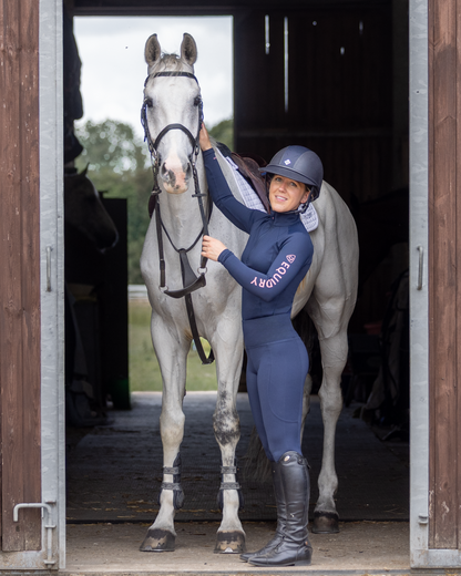 EQUIDRY Water Repellent Leggings Full Seat Women's Navy/Pale Pink