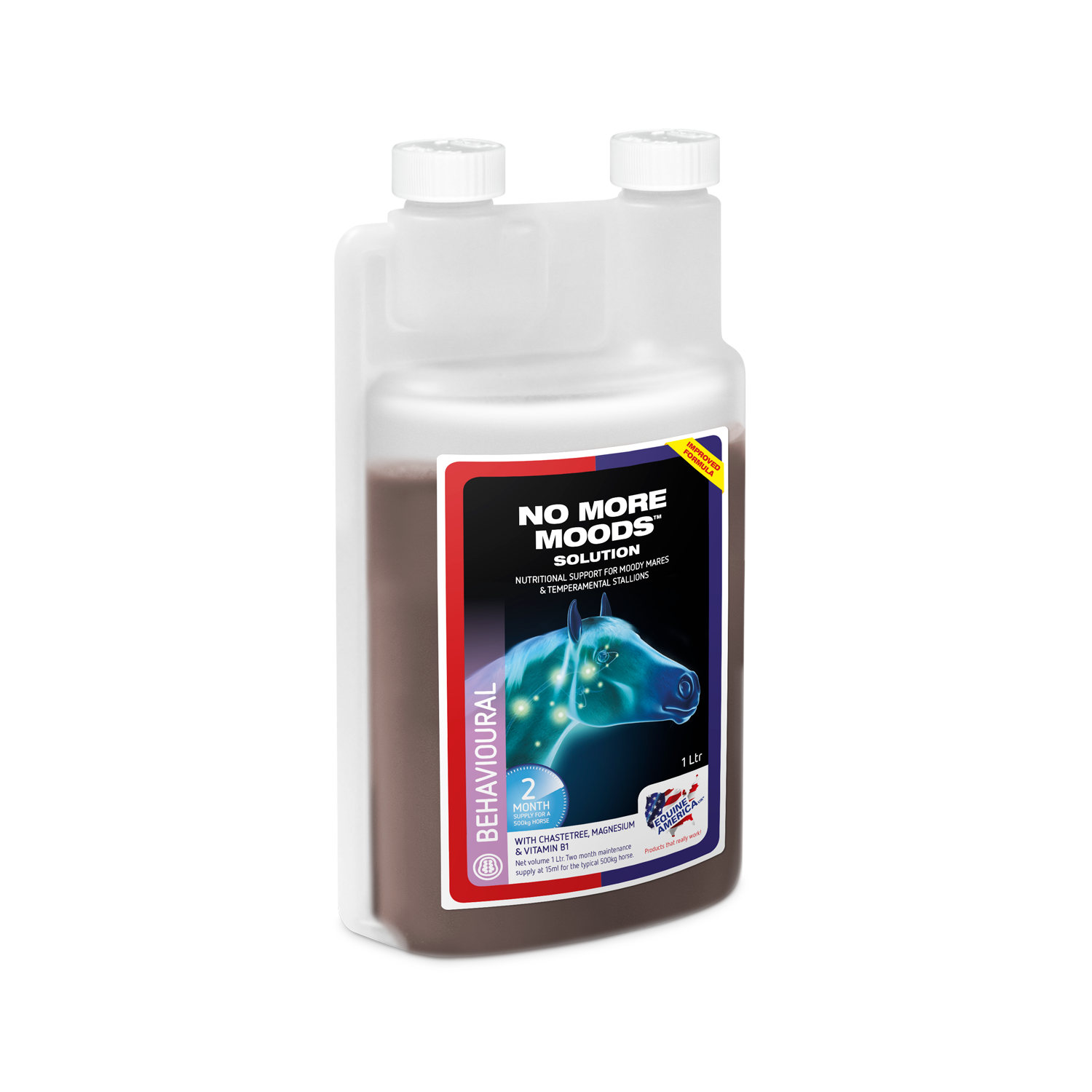 Equine America No More Moods Solution 1Ltr - Calming & Behavioral Support Horse Supplement