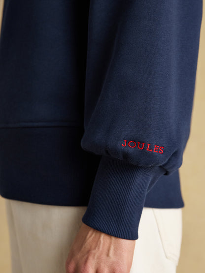 JOULES Robyn Navy Sweatshirt: Women's Long Sleeve Crew Neck Sweatshirt with Red Embroidered Logo