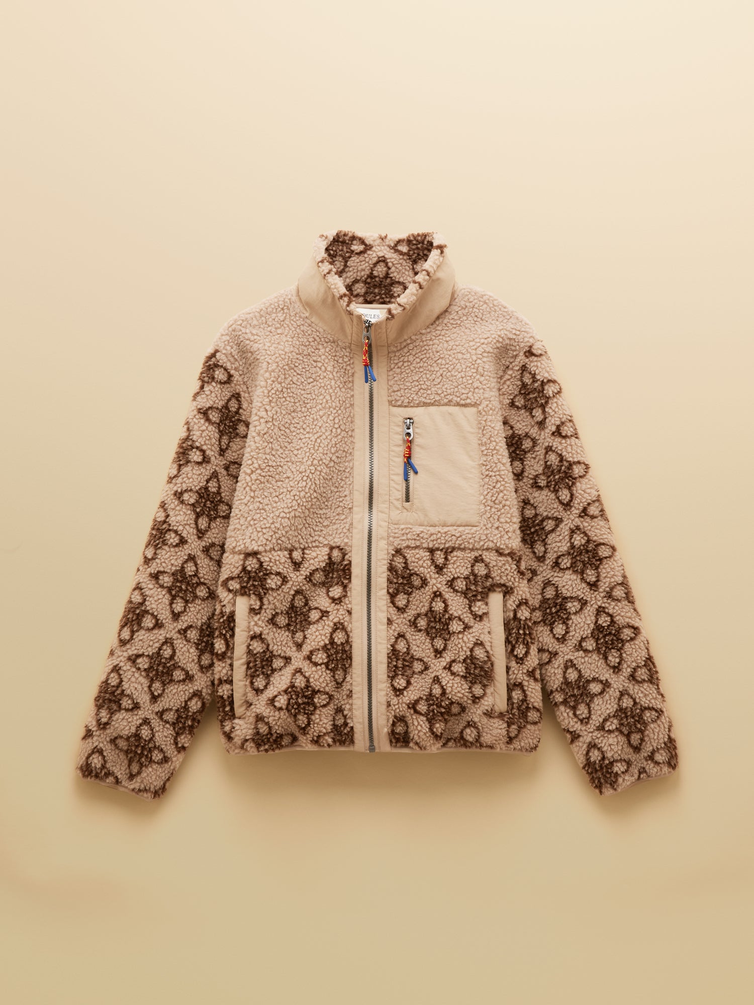 Joules Lottie Neutral Icon Print Borg Fleece with Zip Fastening