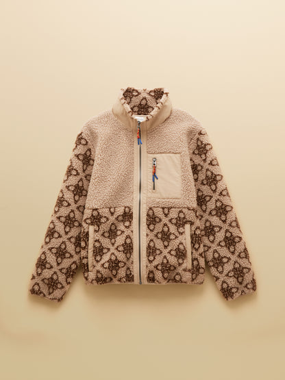 Joules Lottie Neutral Icon Print Borg Fleece with Zip Fastening