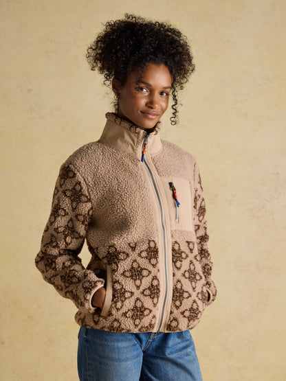 Joules Lottie Neutral Icon Print Borg Fleece with Zip Fastening