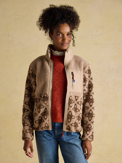 Joules Lottie Neutral Icon Print Borg Fleece with Zip Fastening