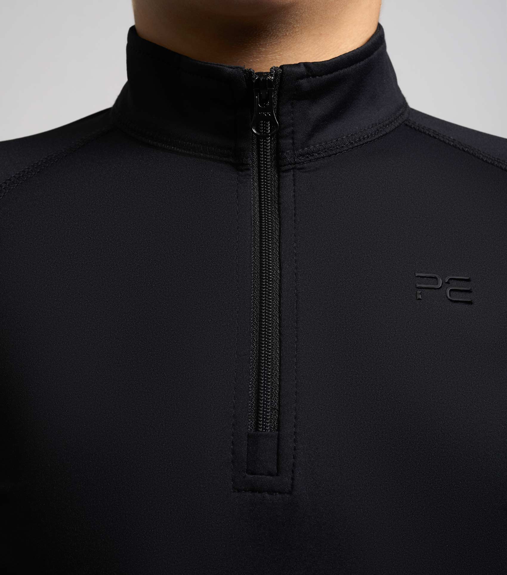 Premier Equine Junior Black Riding Top, Quarter Zip, Logo