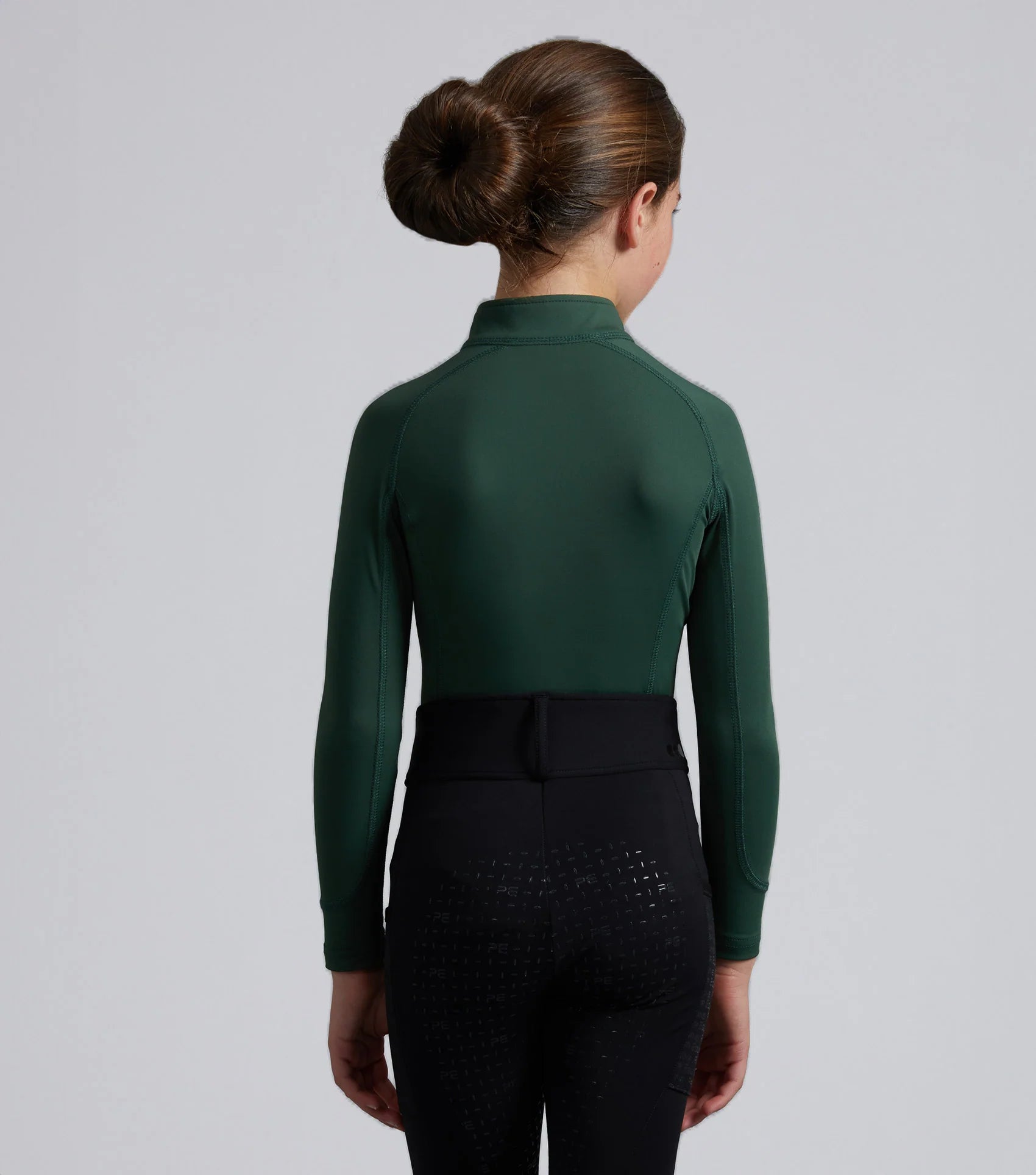 PREMIER EQUINE JUNIOR OMBRETTA GREEN Riding Top. Equestrian apparel for girls. Performance base layer for horse riding and training.