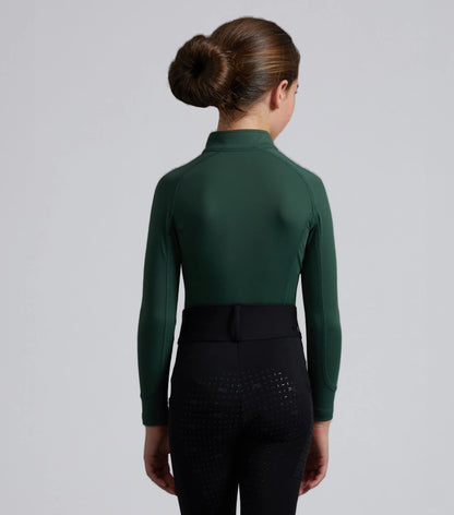PREMIER EQUINE JUNIOR OMBRETTA GREEN Riding Top. Equestrian apparel for girls. Performance base layer for horse riding and training.