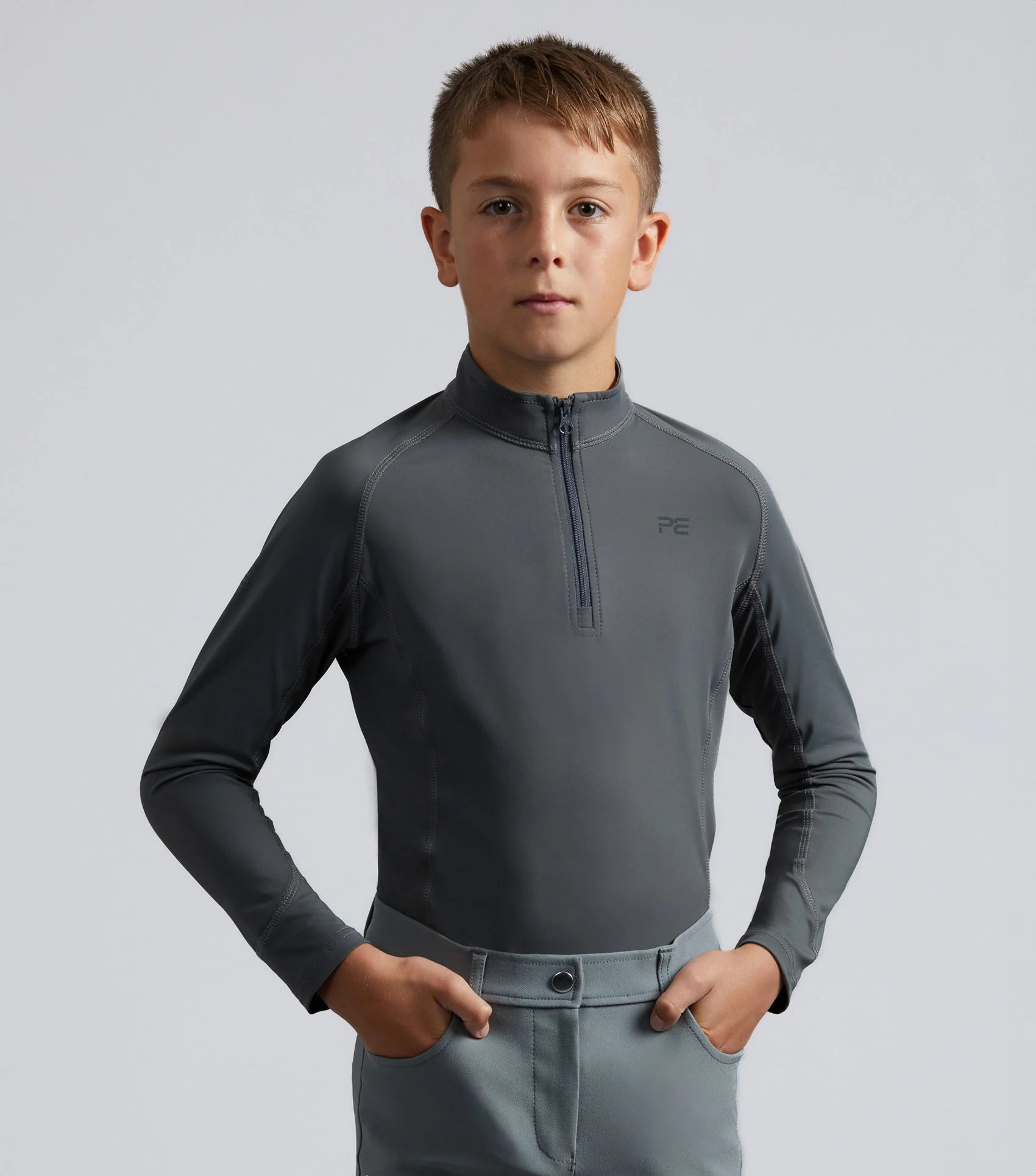 Premier Equine Junior Anthracite Grey Technical Riding Top - Boy's Equestrian Apparel
