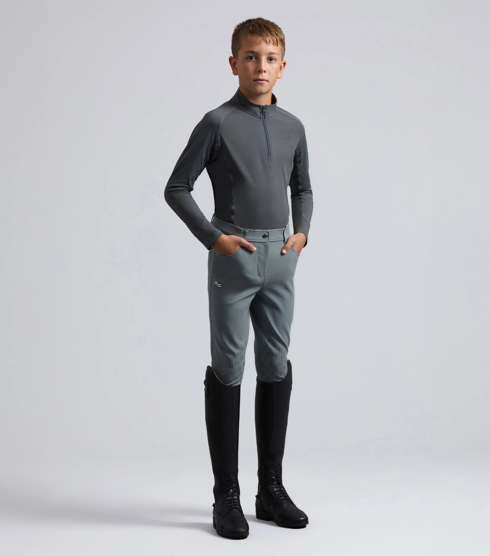 PREMIER EQUINE JUNIOR OMBRETTA technical riding top anthracite grey, equestrian apparel, performance riding shirt for kids
