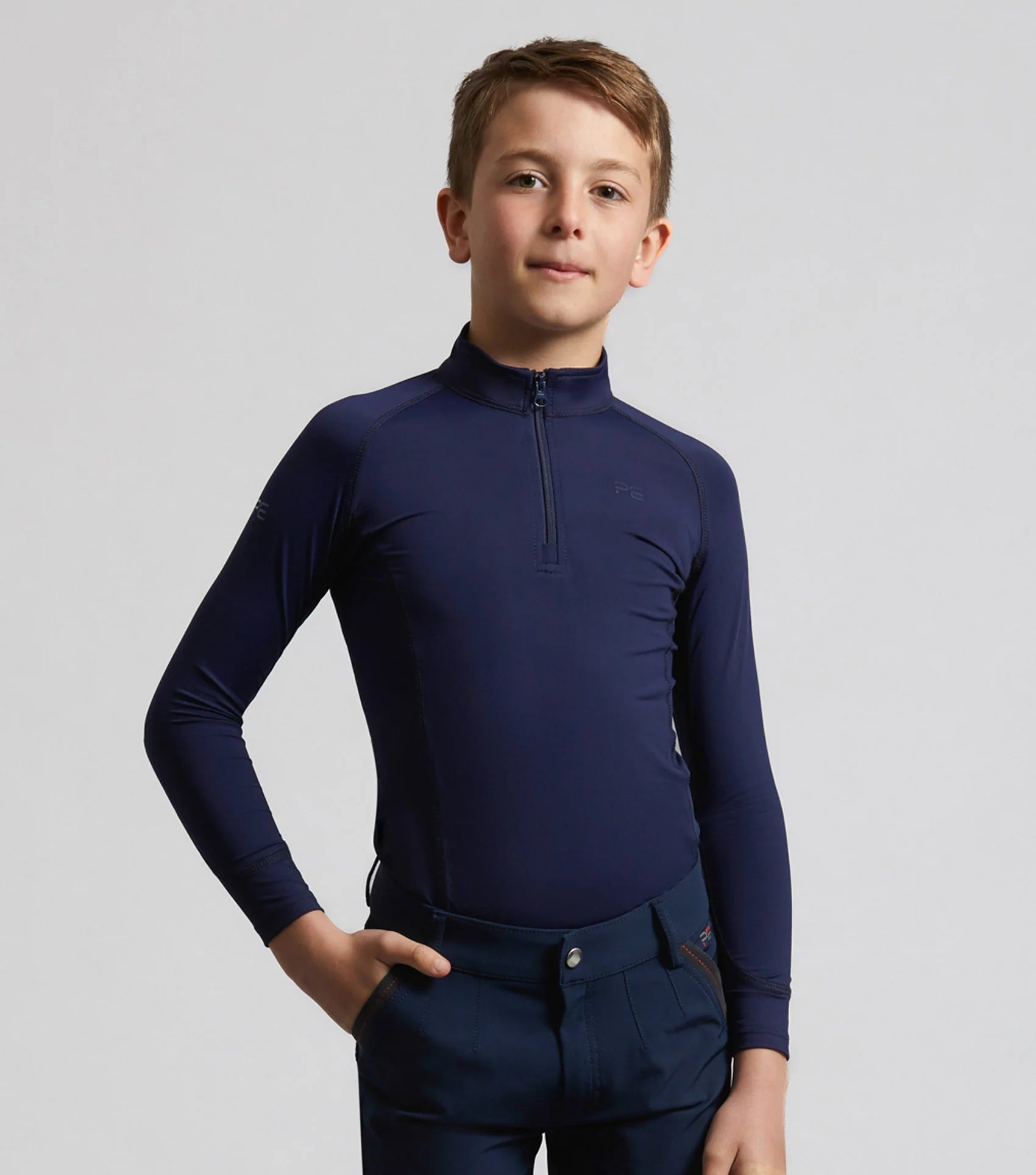 Junior Navy Equestrian Riding Top: Premier Equine Technical Long Sleeve Performance Shirt for Kids