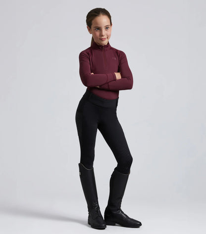 Junior Riding Top: Premier Equine Ombretta Technical Equestrian Shirt in Wine Color. Comfortable & Stylish for young riders.