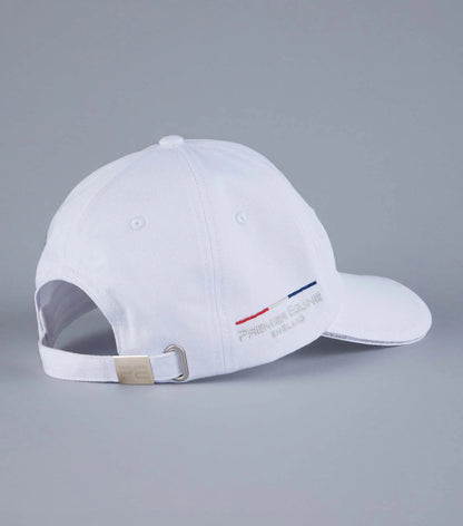 Premier Equine White Baseball Cap | Embroidered Logo, Adjustable Clasp, 6-Panel Design | Stylish Equestrian Cap