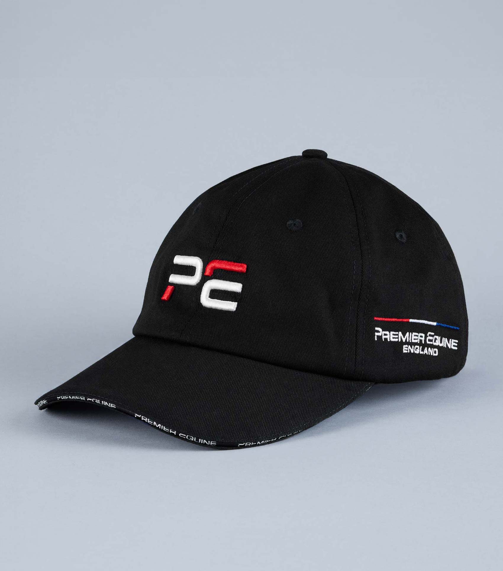 Premier Equine Black Baseball Cap: Stylish Equestrian Headwear with PE Branding, Adjustable Fit
