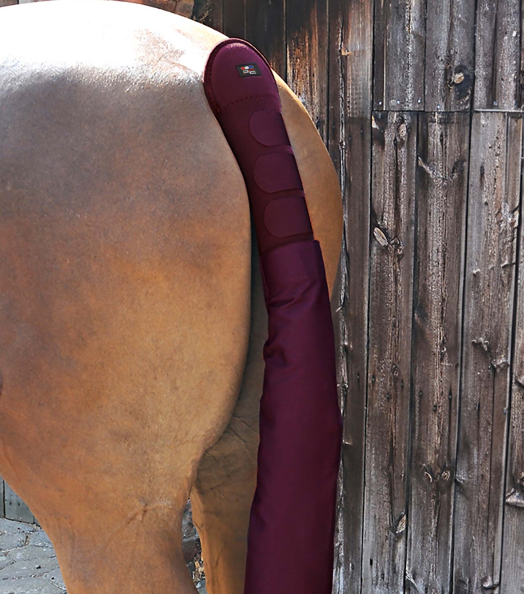 Horse Tail Guard with Tail Bag Burgundy: Equine Tail Protection & Cleanliness. Close up shot. - Premier Equine…