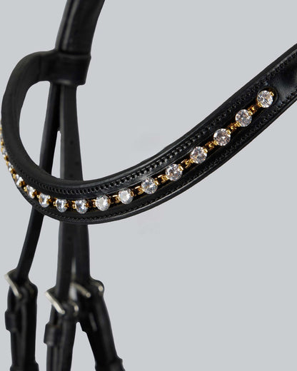 PREMIER EQUINE Palazzo Anatomical Bridle in Black: Italian leather, diamante browband, comfortable design for horses.
