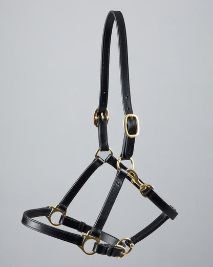 PREMIER EQUINE PASCO Leather Head Collar - Black, Adjustable, Brass Fittings | Equiflair
