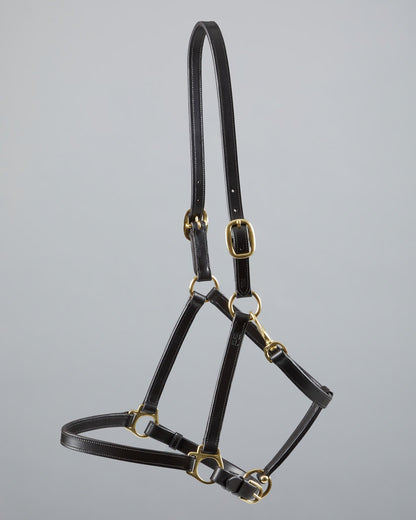 Premier Equine Pasco Leather Head Collar - Brown Horse Halter, Adjustable Equestrian Equipment with Brass Fixtures - Equiflair