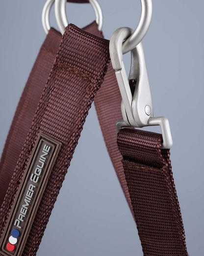 Premier Equine Brown Horse Headcollar. Padded poll & noseband, adjustable straps, durable hardware. Equestrian tack from Equiflair.