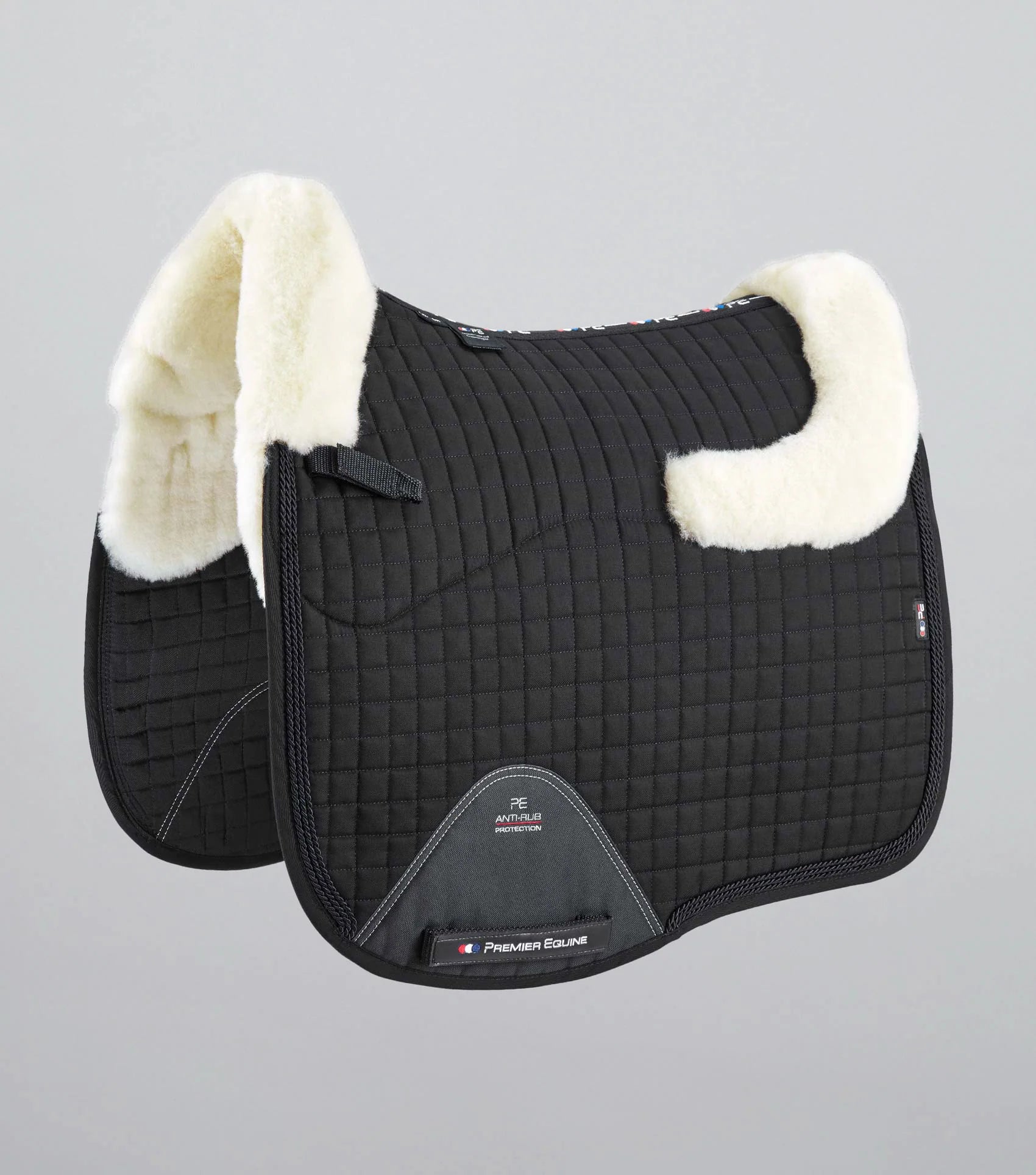 Premier Equine Pony Dressage Saddle Pad - Black Merino Wool Half Lined Close Contact European Square
