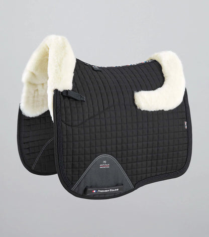 Premier Equine Pony Dressage Saddle Pad - Black Merino Wool Half Lined Close Contact European Square