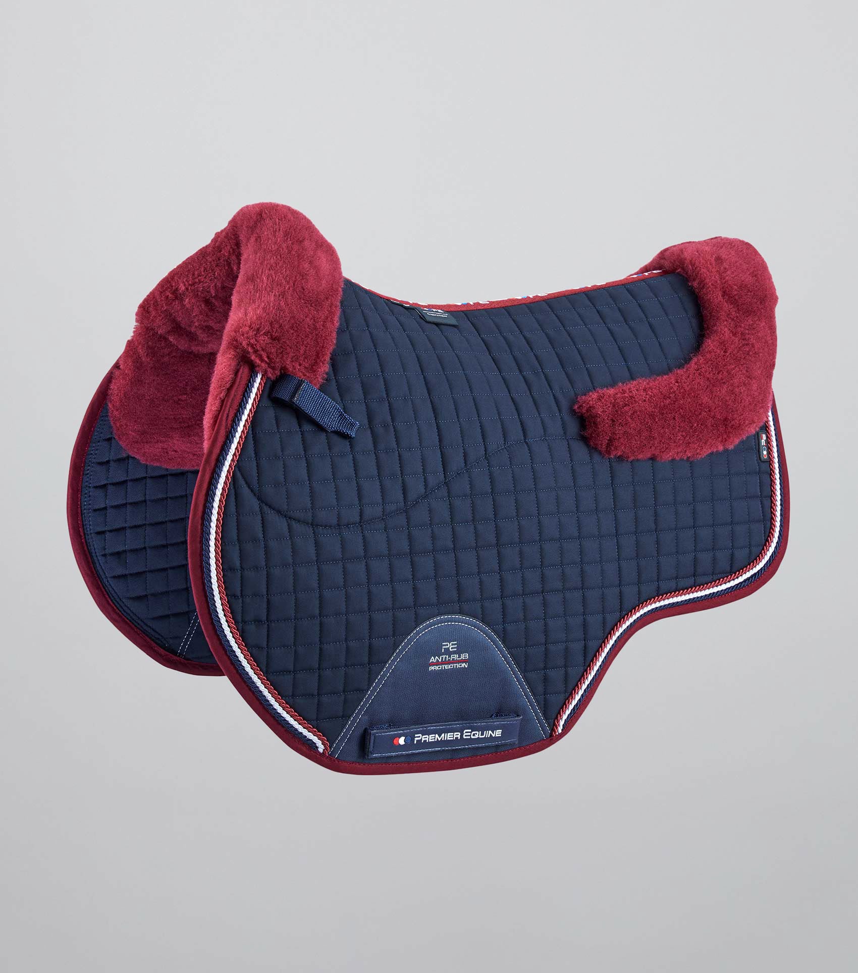 Premier Equine Pony Saddle Pad - Merino Wool GP/Jump Square, Navy/Burgundy | Comfort & Protection