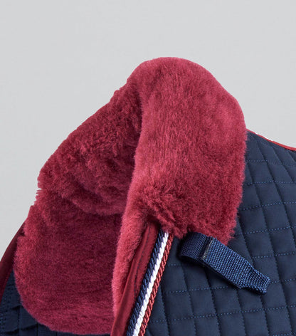 Pony Saddle Pad: Premier Equine Navy/Burgundy Merino Wool GP/Jump Square. Comfortable & stylish pony equestrian equipment.