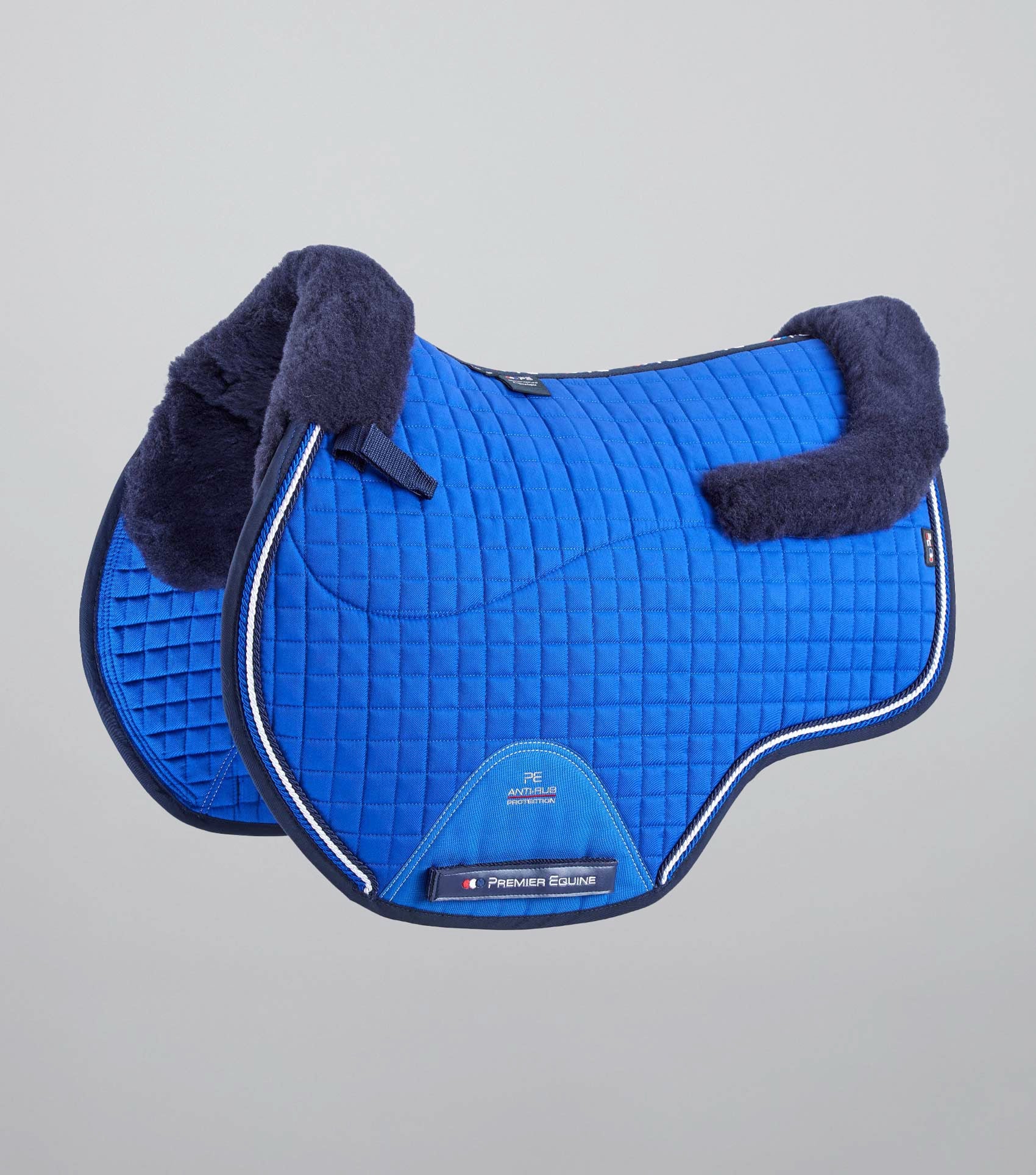 PREMIER EQUINE Pony Royal Blue Merino Wool Saddle Pad. Close Contact GP/Jump Square for Comfort and Protection.