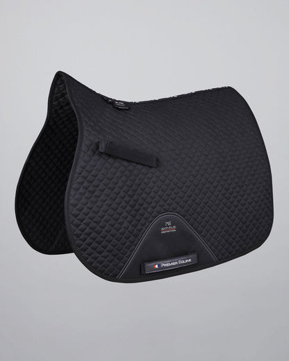 Premier Equine Pony Plain Cotton GP/Jump Saddle Pad - Black. High wither design, wicking fibres, and anti-rub protection.