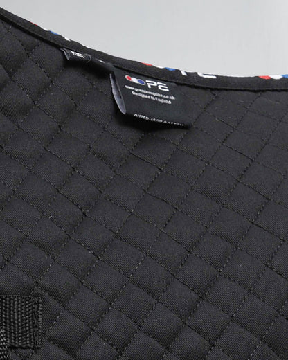 Premier Equine Pony Black Dressage Square: Comfortable, high-quality cotton saddle pad. Designed in England.