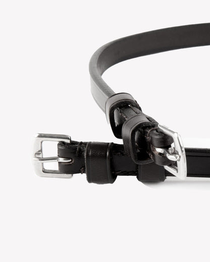 Premier Equine Black Leather Throatlash: Italian Leather Bridle Attachment with Stainless Steel Buckles