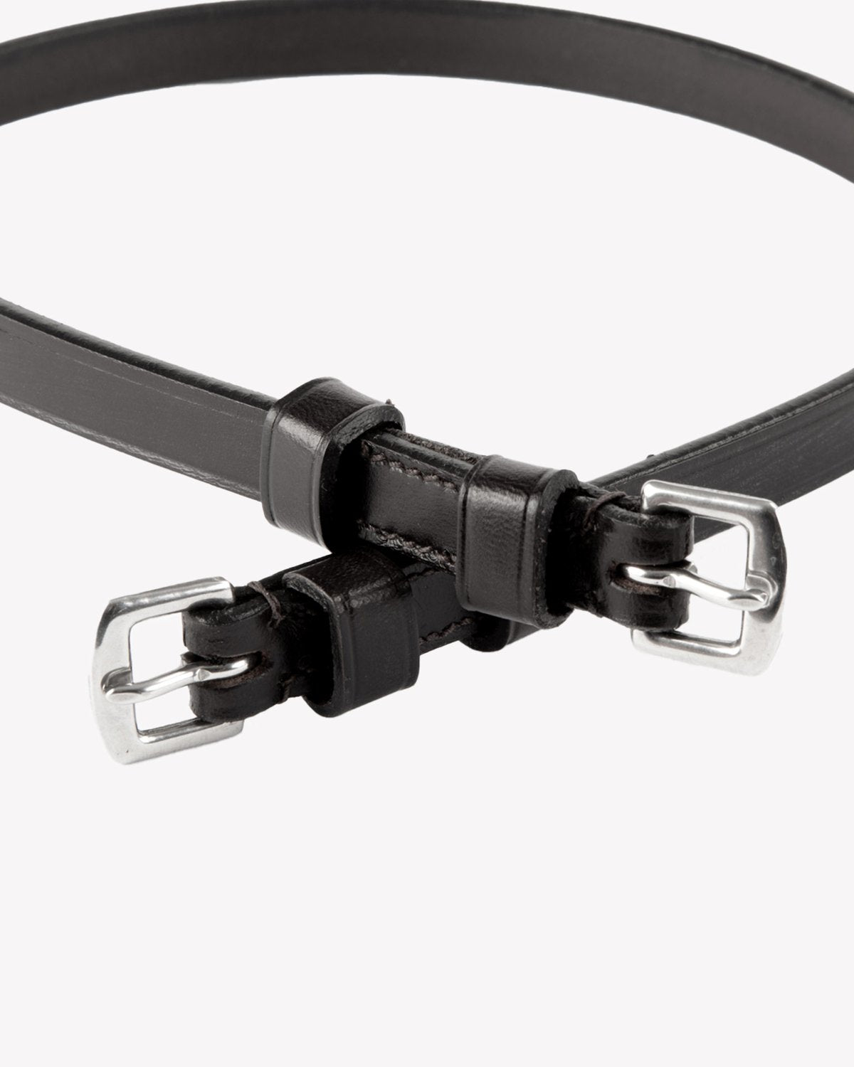 PREMIER EQUINE THROATLASH BLACK: Italian leather bridle throatlash with stainless steel buckles, horse riding equipment, Equiflair.