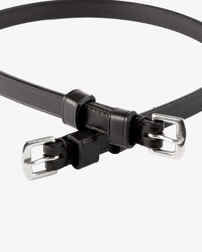 PREMIER EQUINE THROATLASH BLACK: Italian leather bridle throatlash with stainless steel buckles, horse riding equipment, Equiflair.