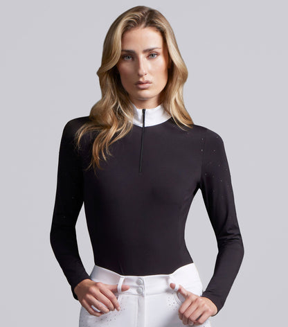 Premier Equine Cristalli women's black long sleeve equestrian show shirt with sparkle
