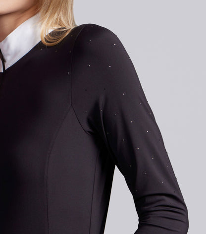 Premier Equine Cristalli Black Long Sleeve Equestrian Show Shirt with Crystal Embellishments