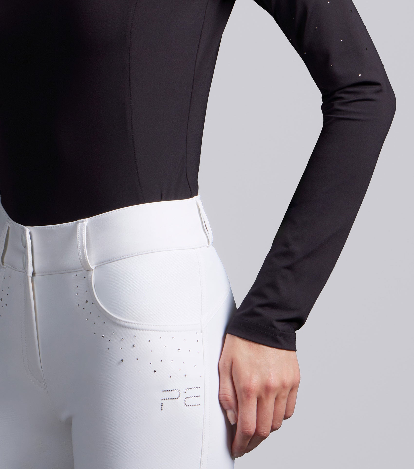 Premier Equine Women's Black Long Sleeve Equestrian Competition Shirt with Crystal Detail
