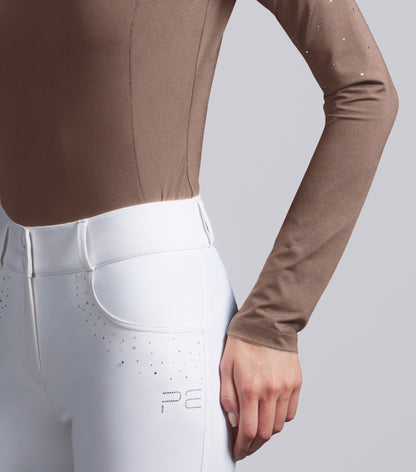 Premier Equine Mocha Latte competition shirt for women with long sleeves and crystal details