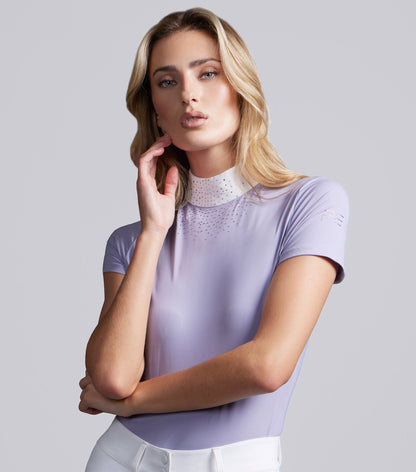 Premier Equine Cristalli women's lilac sparkly short sleeve riding competition shirt with crystals