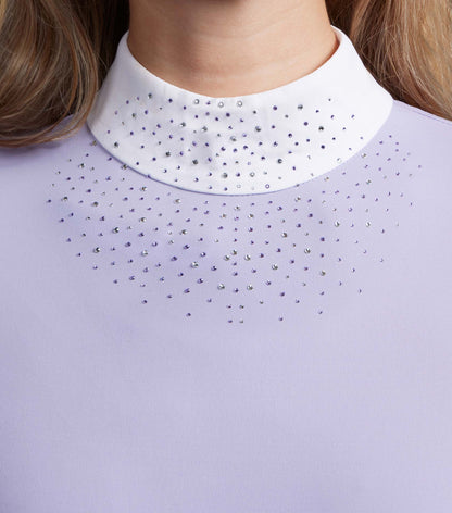 Premier Equine women's Heirloom Lilac competition shirt with rhinestone collar and crystal embellishments.