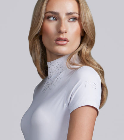 Premier Equine Cristalli Women's White Short Sleeve Riding Shirt with Crystals