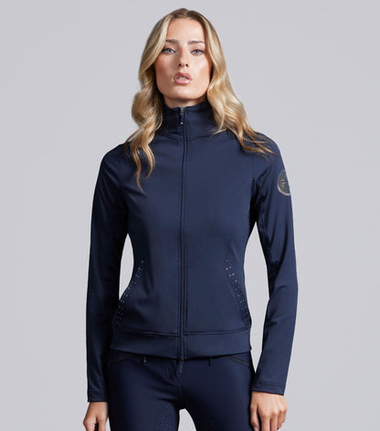 Premier Equine Meraki Women's Navy Equestrian Jacket with Crystal Detail and Iridescent Badge