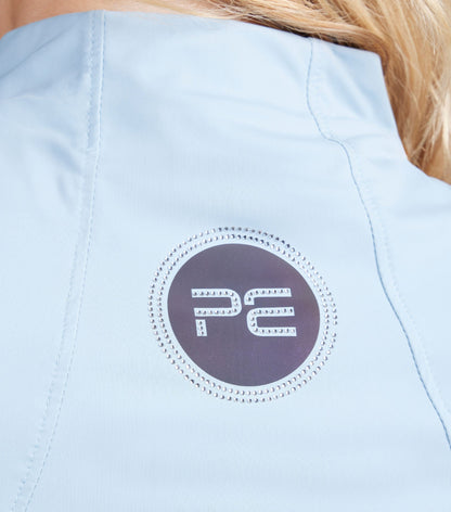 Premier Equine Meraki Women's Dusty Blue Short Sleeve Top with sparkling diamante logo