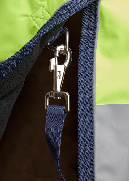Premier Equine reflective exercise sheet in yellow with secure clip attachment and durable fabric.