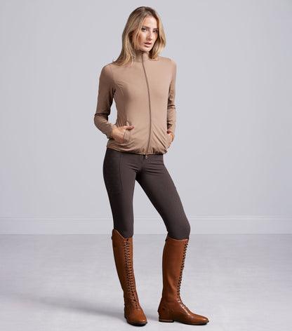 Premier Equine Valerius Women's Latte Equestrian Jacket: Fitted, breathable, 4-way stretch performance wear.