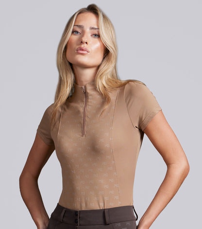 Premier Equine Valerius Women's Short Sleeve Equestrian Base Layer Top - Latte