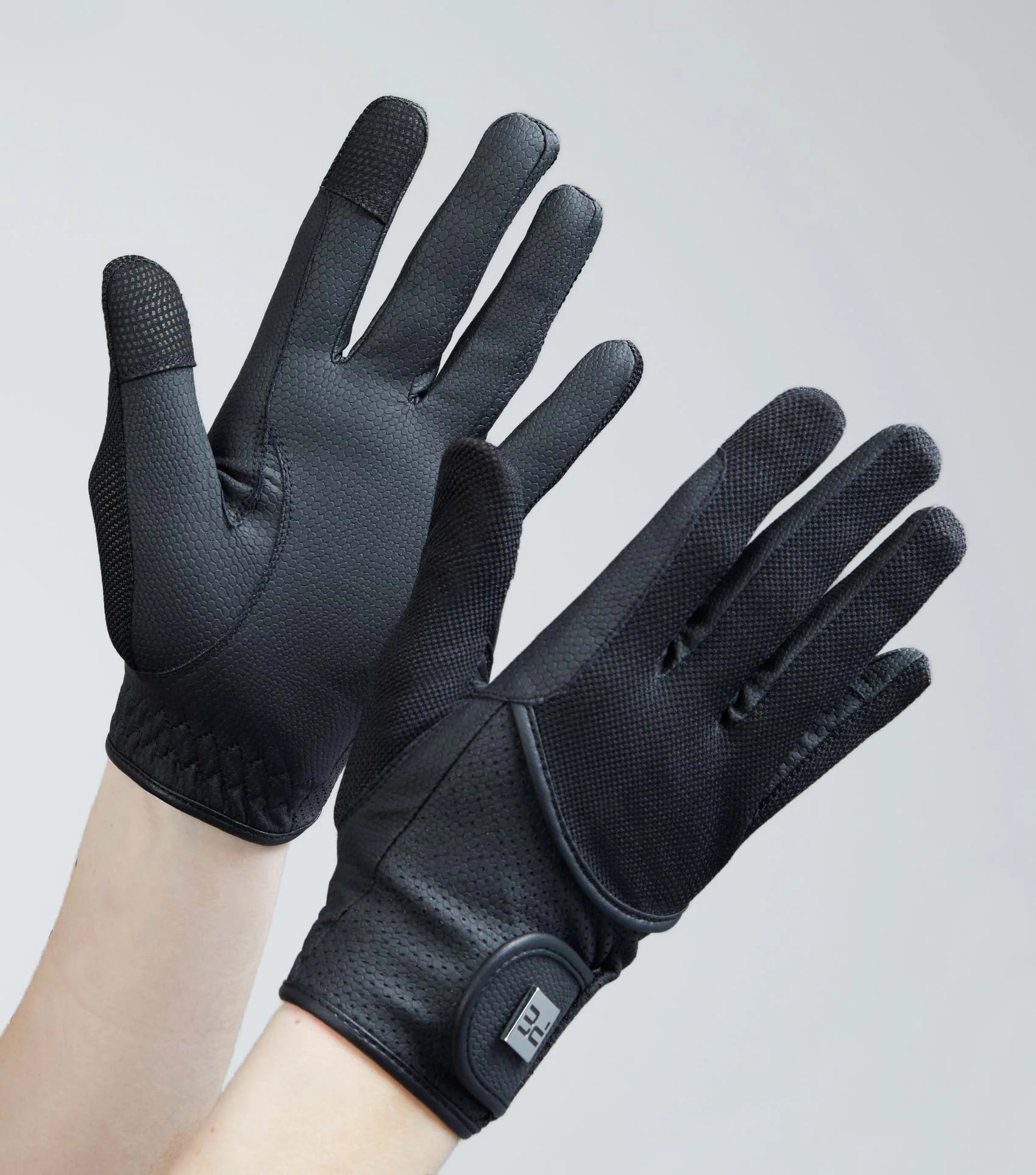 Premier Equine Black Mesh Riding Gloves: Breathable Equestrian Gloves with Touch Screen Compatibility