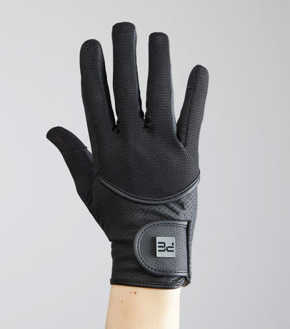 PREMIER EQUINE PRESA Mesh Riding Gloves - Breathable Black Equestrian Gloves with Touch Screen Compatibility