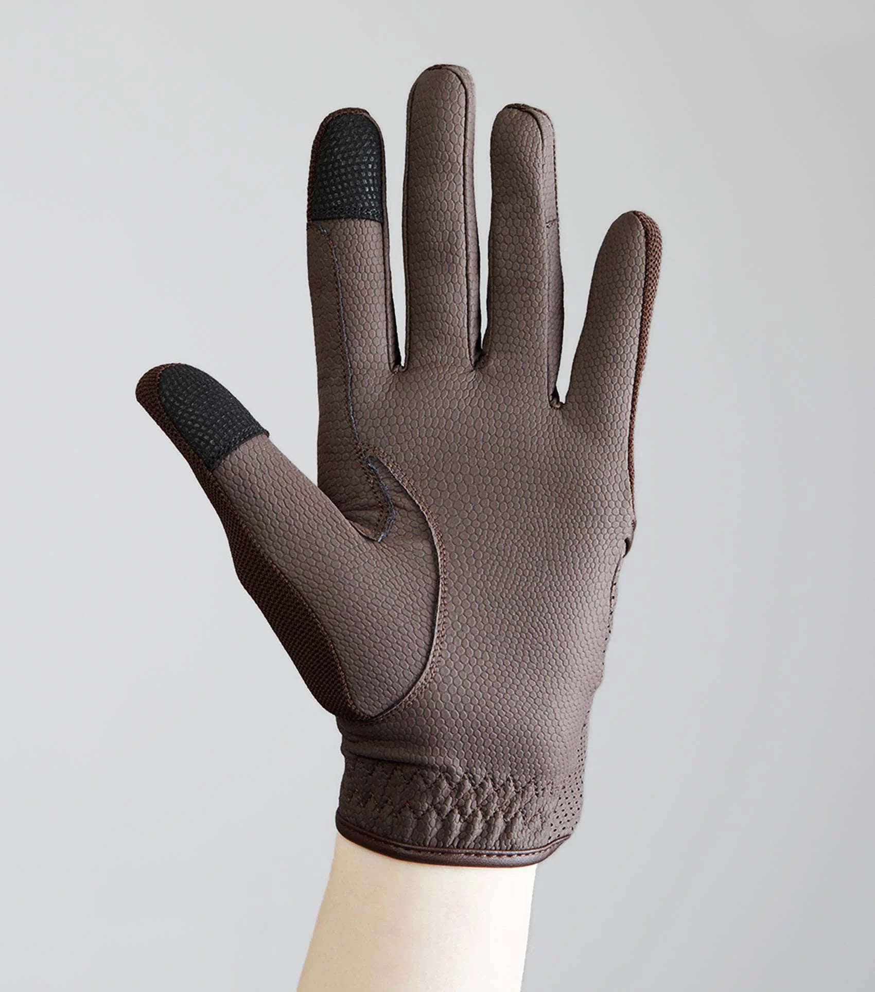 Premier Equine Presa Mesh Riding Gloves - Brown, Touchscreen Compatible, Equestrian Gear