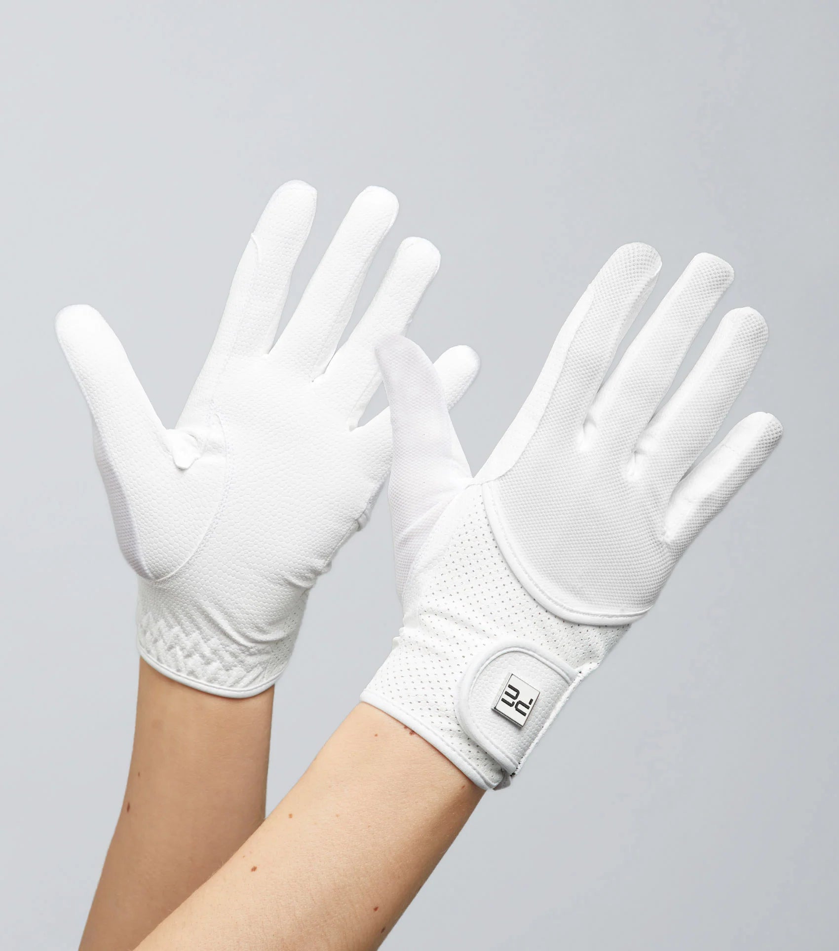 Premier Equine Presa White Mesh Riding Gloves: Breathable, Synthetic Leather Palm, Competition Gloves, Equestrian