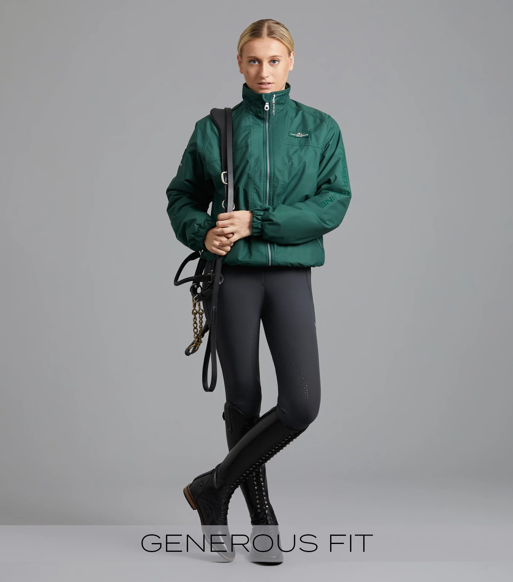 Premier Equine Pro Rider Green Waterproof Riding Jacket - Generous Fit